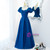 Blue Satin Short Sleeve Pleats Prom Dress
