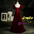 A-Line Burgundy Velvet Puff Sleeve Prom Dress