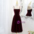 Burgundy Velvet Spaghetti Straps Tea Length Prom Dress