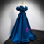 Blue Satin Off the Shoulder Prom Dress