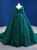 Green Tulle Sequins Long Sleeve V-neck Prom Dress