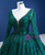 Green Tulle Sequins Long Sleeve V-neck Prom Dress