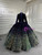 Navy Blue Green Sequins Long Sleeve Prom Dress