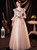 In Stock:Ship in 48 Hours Pink V-neck Long Sleeve Appliques Prom Dress