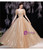 In Stock:Ship in 48 Hours Gold Sequins Puff Sleeve Appliques Prom Dress