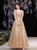 In Stock:Ship in 48 Hours Gold Sequins Puff Sleeve Appliques Prom Dress