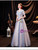 In Stock:Ship in 48 Hours Blue Appliques Tulle Short Sleeve Prom Dress