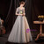 In Stock:Ship in 48 Hours Gray Tulle Short Sleeve Prom Dress