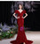 In Stock:Ship in 48 Hours Red Mermaid Sequins V-neck Cap Sleeve Prom Dress