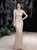 In Stock:Ship in 48 Hours Gold Mermaid Sequins Illusion Neck Prom Dress