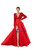 Red Satin Sequins Deep V-neck Long Sleeve Prom Dress