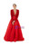 Red Satin Sequins Deep V-neck Long Sleeve Prom Dress