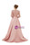 Pink Satin Sequins Deep V-neck Long Sleeve Prom Dress With Split