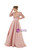 Pink Satin Sequins Deep V-neck Long Sleeve Prom Dress With Split