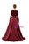 Burgundy Satin Sequins V-neck Long Sleeve Prom Dress With Split