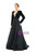 Black Satin Sequins Long Sleeve V-neck Prom Dress