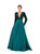 Green Satin Sequins Long Sleeve V-neck Prom Dress