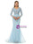 Blue Mermaid Tulle Beading Long Sleeve Prom Dress