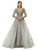 Gray Tulle Long Sleeve Appliques Beading Prom Dress