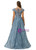 Blue See Through Tulle Appliques Beading Prom Dress