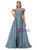 Blue See Through Tulle Appliques Beading Prom Dress