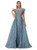 Blue See Through Tulle Appliques Beading Prom Dress