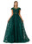 Dark Green See Through Tulle Appliques Beading Prom Dress