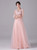 Pink Tulle Short Sleeve V-neck Appliques Prom Dress
