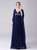 Navy Blue Chiffon Deep V-neck High Waist Mother Of The Bride Dress