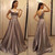 Satin V neck Backless Long Evening Dress with Bow