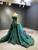 Dark Green Mermaid Long Sleeve Appliques Beading Prom Dress