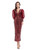 Burgundy Sequins Long Sleeve Tea Length Prom Dress