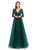 Green Tulle Appliques Deep V-neck Long Sleeve Prom Dress