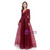 Burgundy Tulle Appliques Deep V-neck Long Sleeve Prom Dress