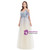 Champagne Blue Tulle V-neck Beading Prom Dress