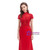 Red Mermaid Appliques Beading High Neck Short Sleeve Prom Dress