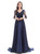 Navy Blue Satin V-neck Short Sleeve Prom Dress