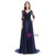 Navy Blue Satin V-neck Short Sleeve Prom Dress