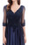 Navy Blue Satin V-neck Short Sleeve Prom Dress