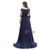 Navy Blue Satin V-neck Short Sleeve Prom Dress