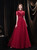 Burgundy Tulle High Neck Cap Sleeve Backless Beading Prom Dress