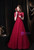 Burgundy Tulle High Neck Cap Sleeve Backless Beading Prom Dress