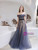 Blue Tulle Off the Shoulder Beading Prom Dress