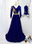 Royal Blue V-neck Long Sleeve Appliques Beading Prom Dress