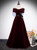 Burgundy Velvet Off the Shoulder Pleats Prom Dress With Belt