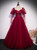 Burgundy Tulle Square Long Sleeve Beading Prom Dress