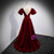Burgundy Velvet Deep V-neck Backless Crystal Prom Dress