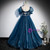 Blue Tulle Sequins Pleats Puff Sleeve Prom Dress