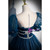 Blue Tulle Sequins Pleats Puff Sleeve Prom Dress