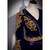 Blue Velvet V-neck Long Sleeve Gold Beading Prom Dress